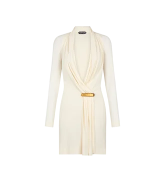 Rochie de cocktail cu gât în V și mâneci lungi, cu detaliu bar
