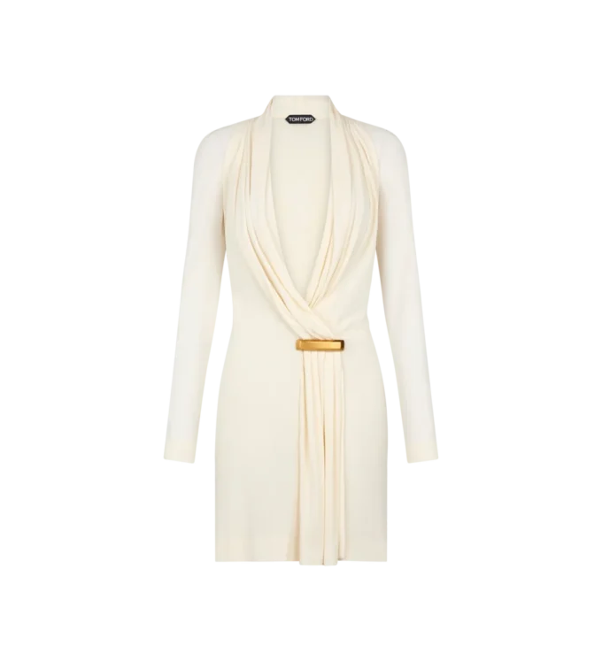 Rochie de cocktail cu gât în V și mâneci lungi, cu detaliu bar Rochie de cocktail cu gât în V și mâneci lungi, cu detaliu bar
