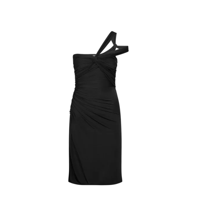 Rochie de cocktail cu un umăr și față răsucită