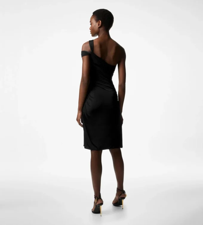 Rochie de cocktail cu un umăr și față răsucită