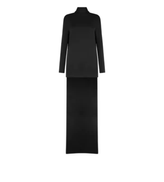 Rochie de cocktail din crep lucios cu guler înalt
