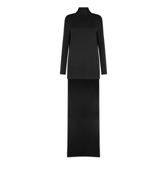 Rochie de cocktail din crep lucios cu guler înalt Rochie de cocktail din crep lucios cu guler înalt