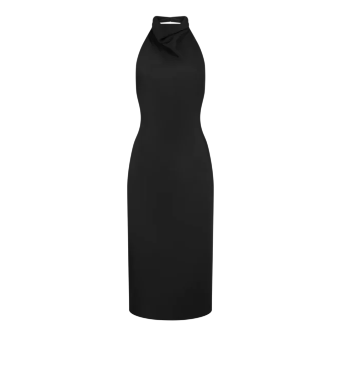 Rochie de cocktail din mătase cu gât halter și spate decupat Rochie de cocktail din mătase cu gât halter și spate decupat