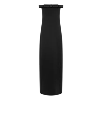 Rochie de cocktail fără bretele din crep gros și satin Envers, cu detaliu fundă Rochie de cocktail fără bretele din crep gros și satin Envers, cu detaliu fundă