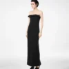 Rochie de cocktail fără bretele din crep gros și satin Envers, cu detaliu fundă Rochie de cocktail fără bretele din crep gros și satin Envers, cu detaliu fundă
