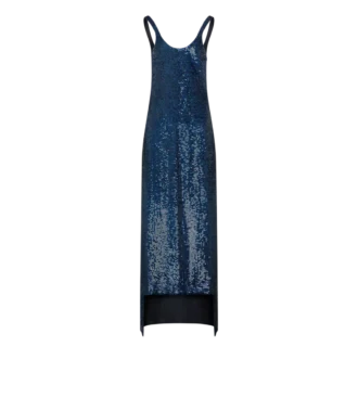 Rochie de seară asimetrică, fără mâneci, din mătase brodată cu paiete