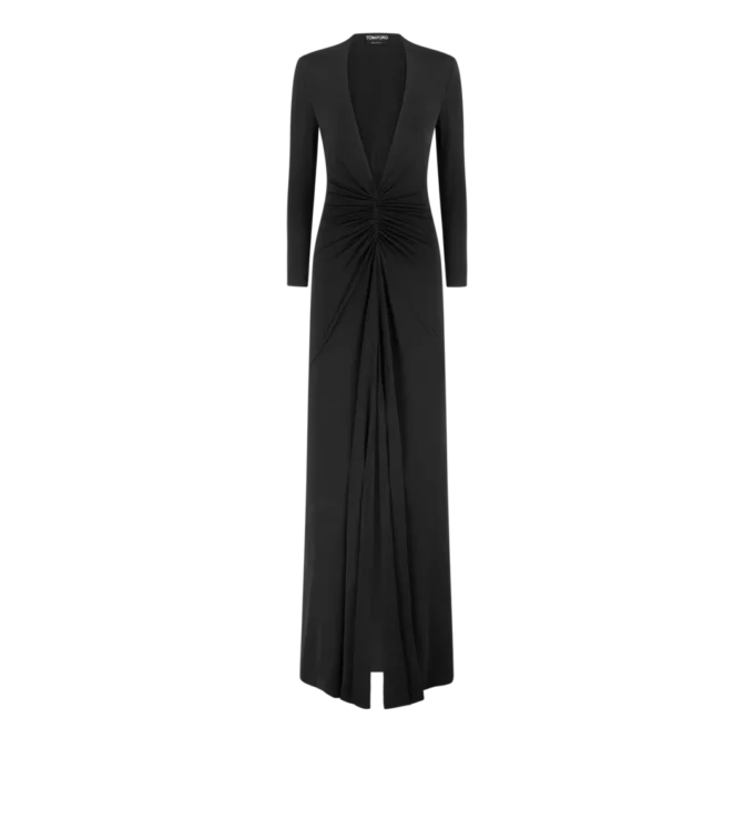Rochie de seară cu decolteu adânc în V din jersey elastic „Sable” Rochie de seară cu decolteu adânc în V din jersey elastic „Sable”