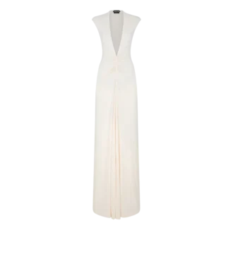 Rochie de seară cu decolteu adânc în V din jersey elastic „Sable”