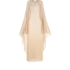 Rochie de seară cu decolteu în formă de lacăt și capă asimetrică