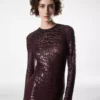 Rochie de seară cu mâneci lungi, brodată cu efect de piele de crocodil Rochie de seară cu mâneci lungi, brodată cu efect de piele de crocodil