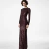 Rochie de seară cu mâneci lungi, brodată cu efect de piele de crocodil Rochie de seară cu mâneci lungi, brodată cu efect de piele de crocodil