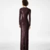 Rochie de seară cu mâneci lungi, brodată cu efect de piele de crocodil Rochie de seară cu mâneci lungi, brodată cu efect de piele de crocodil