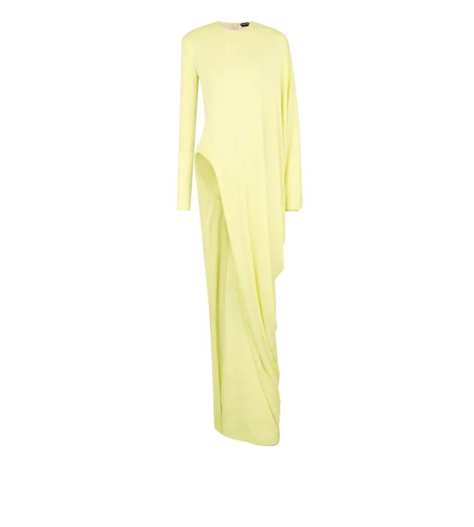 Rochie de seară cu mâneci lungi din jersey creponat Rochie de seară cu mâneci lungi din jersey creponat