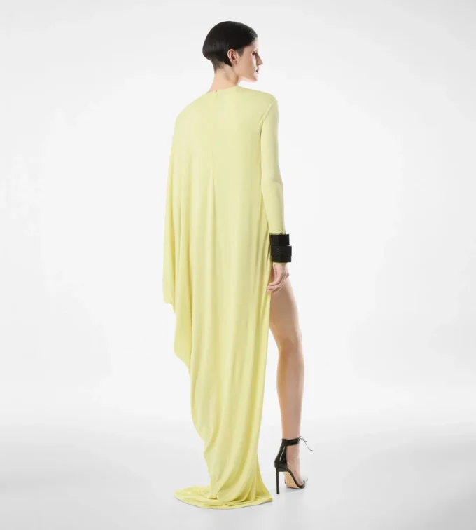 Rochie de seară cu mâneci lungi din jersey creponat Rochie de seară cu mâneci lungi din jersey creponat