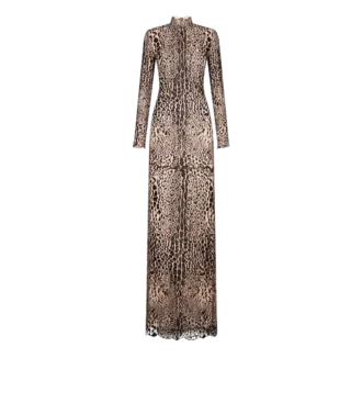 Rochie de seară cu mâneci lungi și guler înalt
