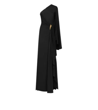 Rochie de seară cu un umăr, cu capă și detalii metalice Liza