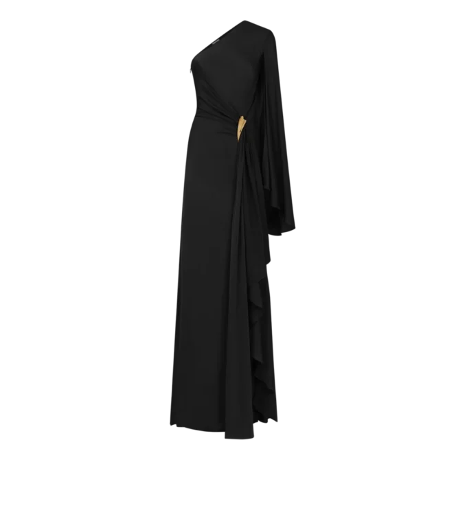 Rochie de seară cu un umăr, cu capă și detalii metalice Liza Rochie de seară cu un umăr, cu capă și detalii metalice Liza