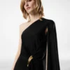 Rochie de seară cu un umăr, cu capă și detalii metalice Liza Rochie de seară cu un umăr, cu capă și detalii metalice Liza