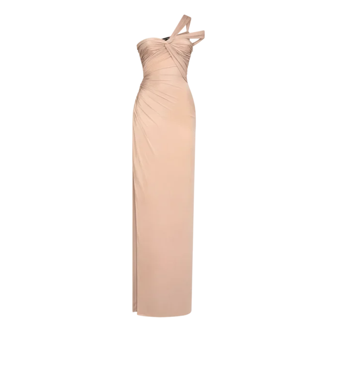Rochie de seară cu un umăr și față răsucită Rochie de seară cu un umăr și față răsucită