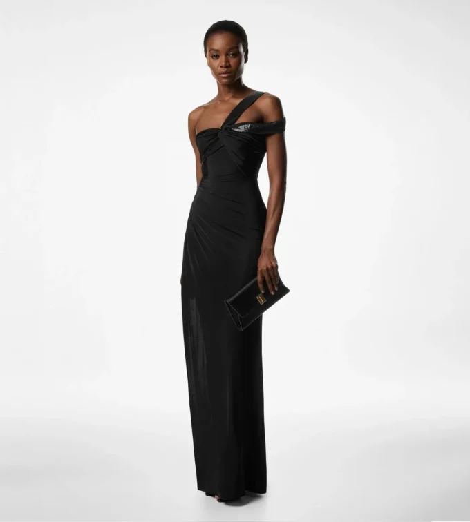 Rochie de seară cu un umăr și față răsucită Rochie de seară cu un umăr și față răsucită