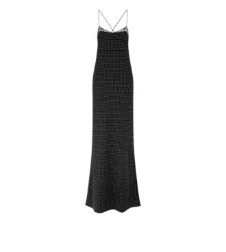 Rochie de seară din crep de mătase cu buline și detalii din dantelă