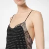 Rochie de seară din crep de mătase cu buline și detalii din dantelă Rochie de seară din crep de mătase cu buline și detalii din dantelă