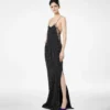 Rochie de seară din crep de mătase cu buline și detalii din dantelă Rochie de seară din crep de mătase cu buline și detalii din dantelă