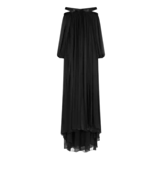 Rochie de seară din șifon de mătase brodat, cu umeri decupați