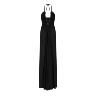 Rochie de seară din tricot elastic cu decolteu adânc în V