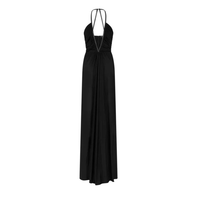 Rochie de seară din tricot elastic cu decolteu adânc în V Rochie de seară din tricot elastic cu decolteu adânc în V