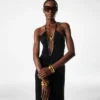 Rochie de seară din tricot elastic cu decolteu adânc în V Rochie de seară din tricot elastic cu decolteu adânc în V