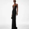 Rochie de seară din tricot elastic cu decolteu adânc în V Rochie de seară din tricot elastic cu decolteu adânc în V