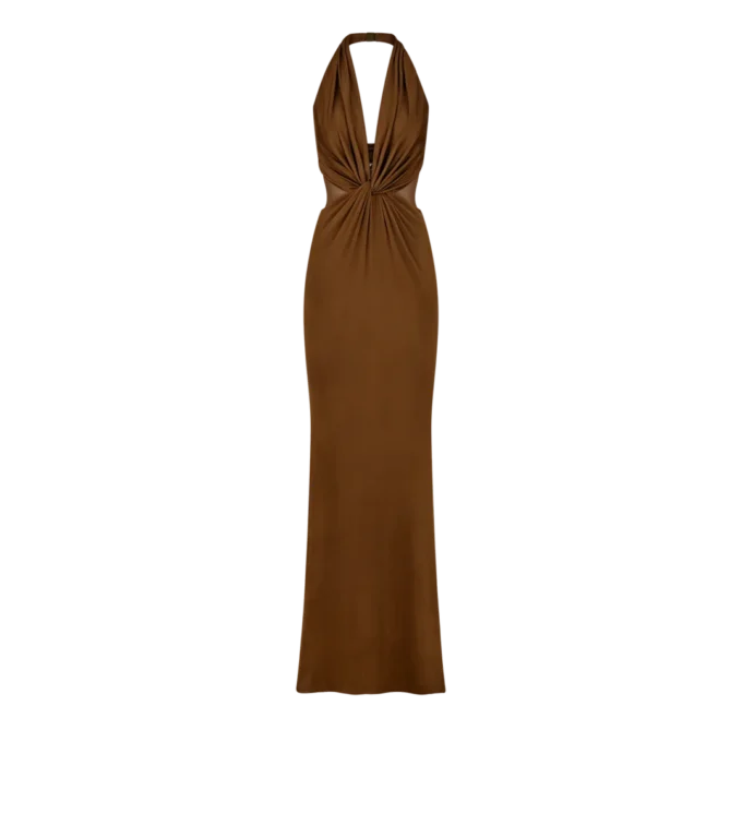 Rochie de seară din tricot elastic cu decolteu încrucișat Rochie de seară din tricot elastic cu decolteu încrucișat
