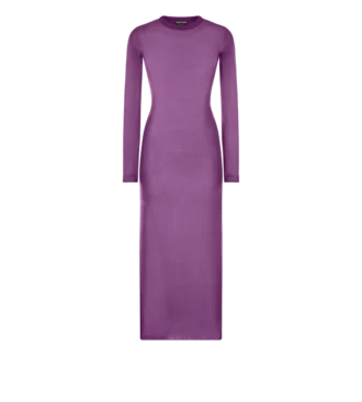 Rochie din mătase cu guler rotund, lungime până la gleznă