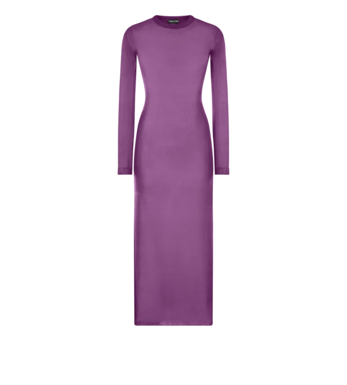 Rochie din mătase cu guler rotund, lungime până la gleznă