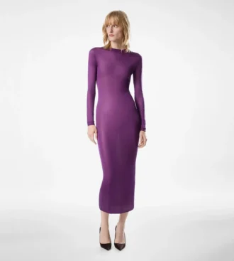 Rochie din mătase cu guler rotund, lungime până la gleznă