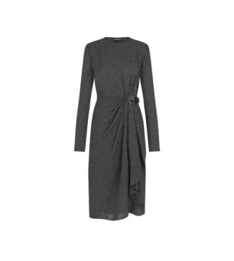 Rochie din mătase imprimată, cu mâneci lungi și detalii din piele Rochie din mătase imprimată, cu mâneci lungi și detalii din piele