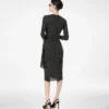 Rochie din mătase imprimată, cu mâneci lungi și detalii din piele Rochie din mătase imprimată, cu mâneci lungi și detalii din piele