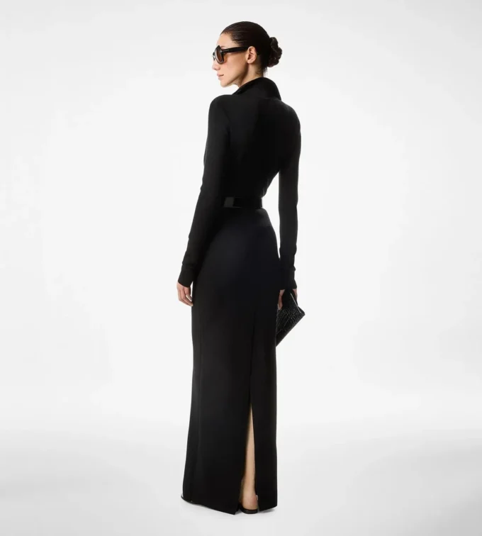 Rochie maxi din lână elastică cu ac de tricotat