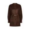 Rochie mini din piele de miel cu centură și plastron