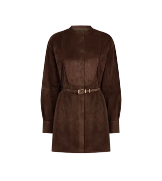 Rochie mini din piele de miel cu centură și plastron