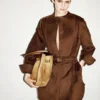 Rochie mini din piele de miel cu centură și plastron
