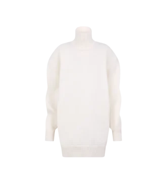 Rochie sculpturală din tricot merino cu guler înalt și croi oversized