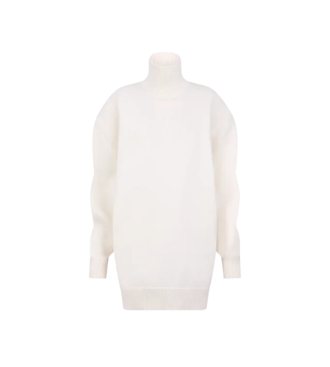 Rochie sculpturală din tricot merino cu guler înalt și croi oversized Rochie sculpturală din tricot merino cu guler înalt și croi oversized
