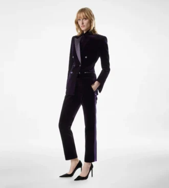 Pantaloni skinny din catifea, croiți ca un smoking