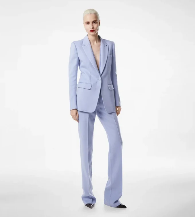 Pantaloni drepți croiți din lână ușoară cu două fețe Pantaloni drepți croiți din lână ușoară cu două fețe