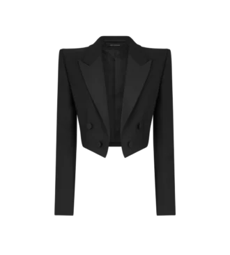 Sacou tuxedo cropped cu două rânduri de nasturi, din amestec de lână și mătase