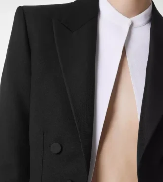 Sacou tuxedo cropped cu două rânduri de nasturi, din amestec de lână și mătase
