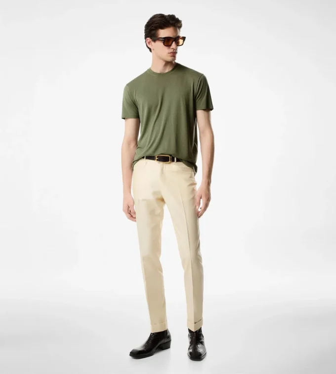 Tricou cu guler rotund din bumbac Lyocell