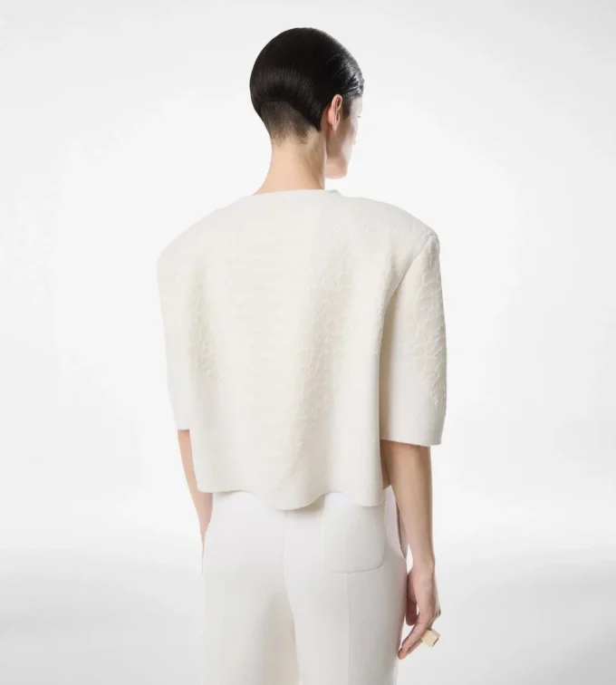 Tricou cu guler rotund din cașmir merino, cu detalii din șenilă de mătase în relief cu model piton Tricou cu guler rotund din cașmir merino, cu detalii din șenilă de mătase în relief cu model piton